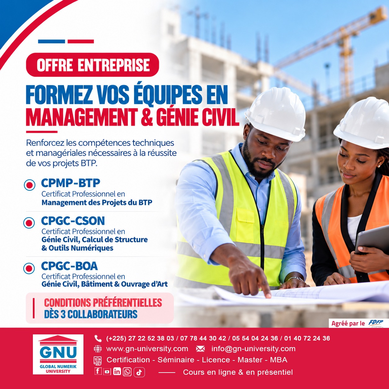GNU offre entreprise management et génie civil